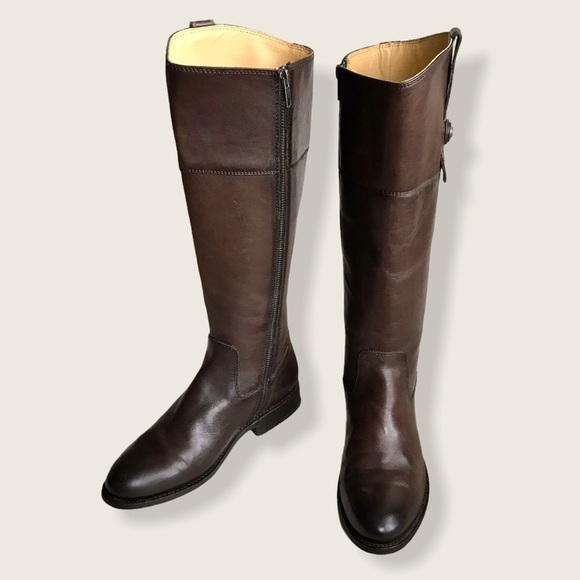 $399 Frye Jayden Button KneeHigh Brown Leather Equestrian Riding Cottoncore Boot - Picture 11 of 16